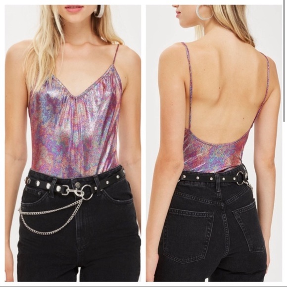 TOPSHOP Oil Slick Metallic Bodysuit Multicolor - Picture 11 of 17
